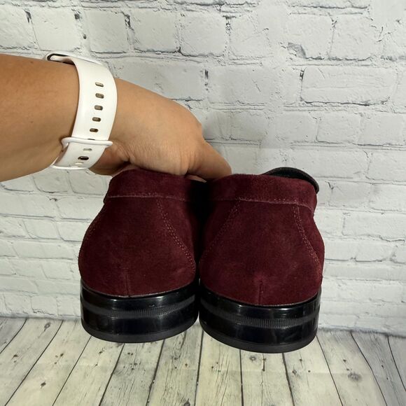 Stacy Adams Velvet Derby Loafer Men Size 11 Slip On Burgundy Dress Church Shoes - Picture 11 of 13